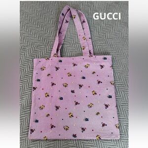 Gucci Pink Striped Floral Tote